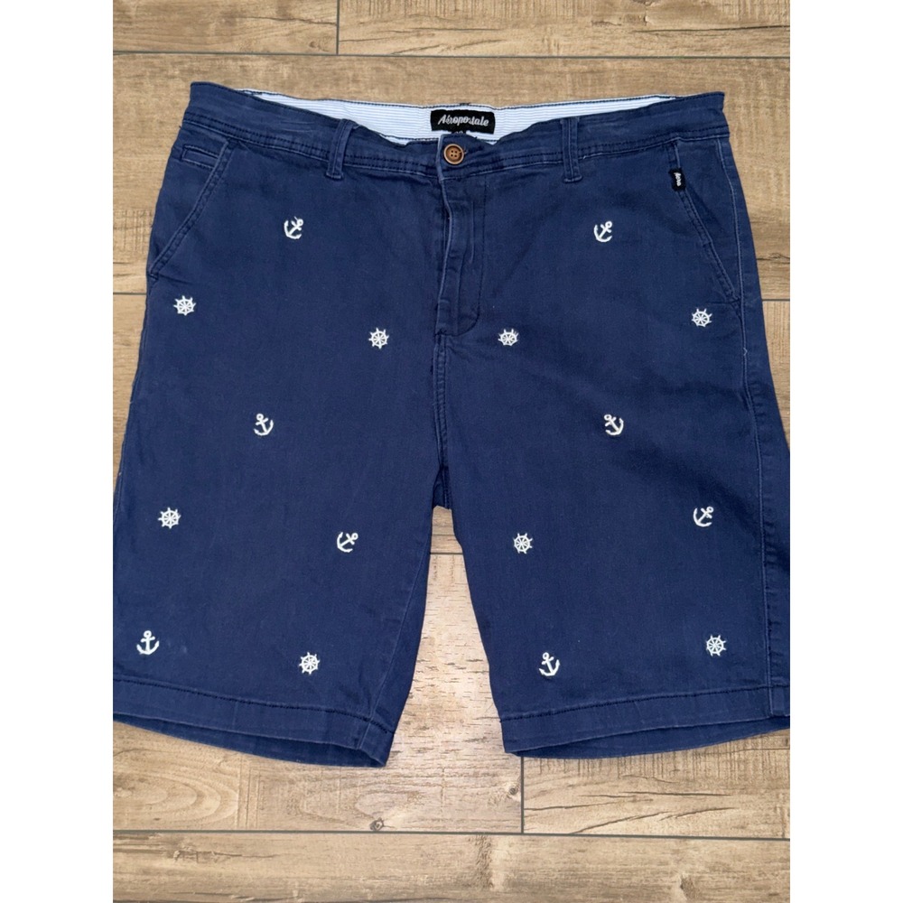 Aeropostale Mens Navy Blue Nautical Anchor Ship Wheel Embroidered Shorts Size 38